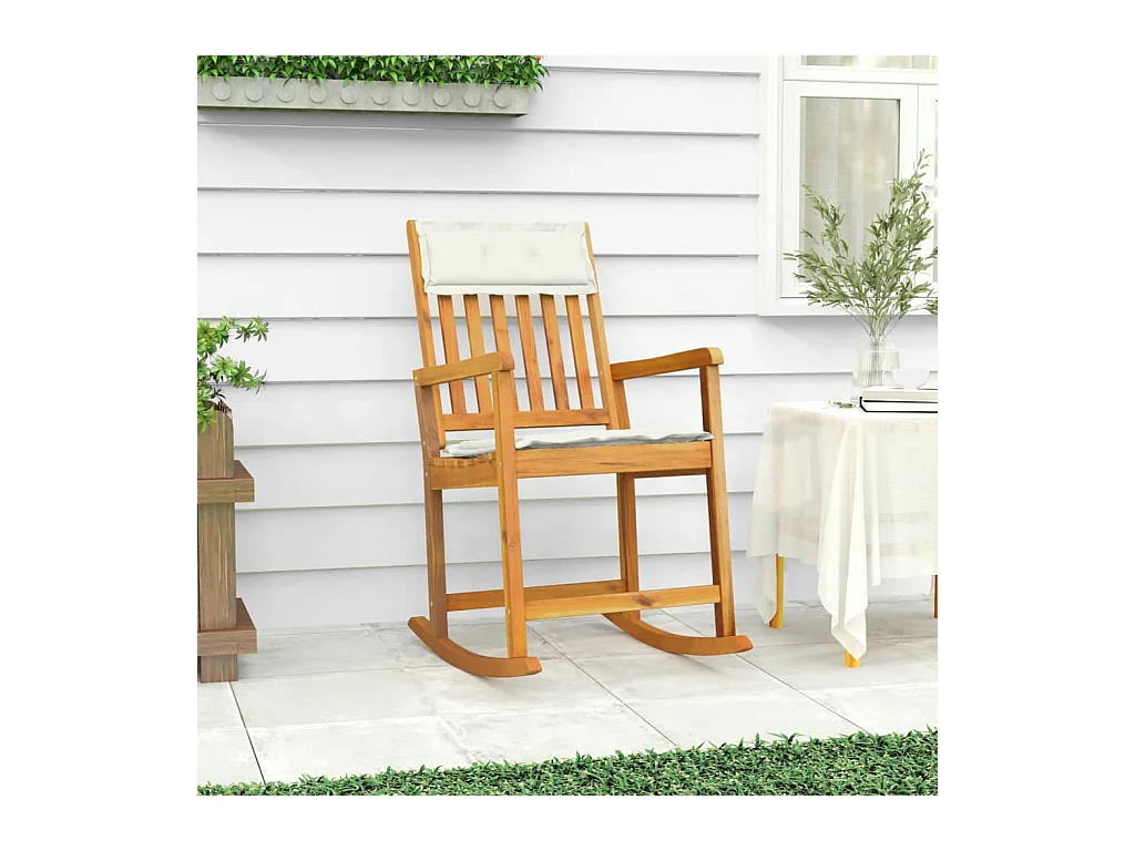 Chaise à bascule avec coussins bois massif d'acacia