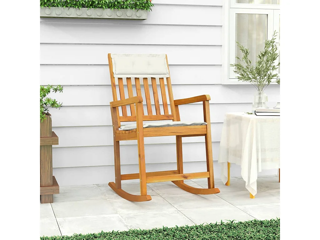 Chaise à bascule avec coussins bois massif d'acacia