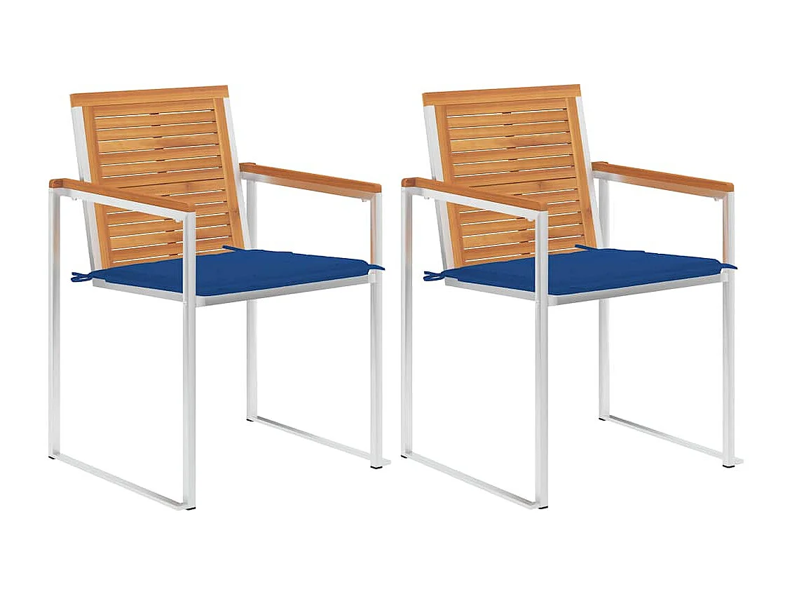 Sedie da Giardino 2 pz con Cuscini in Legno Acacia e Acciaio