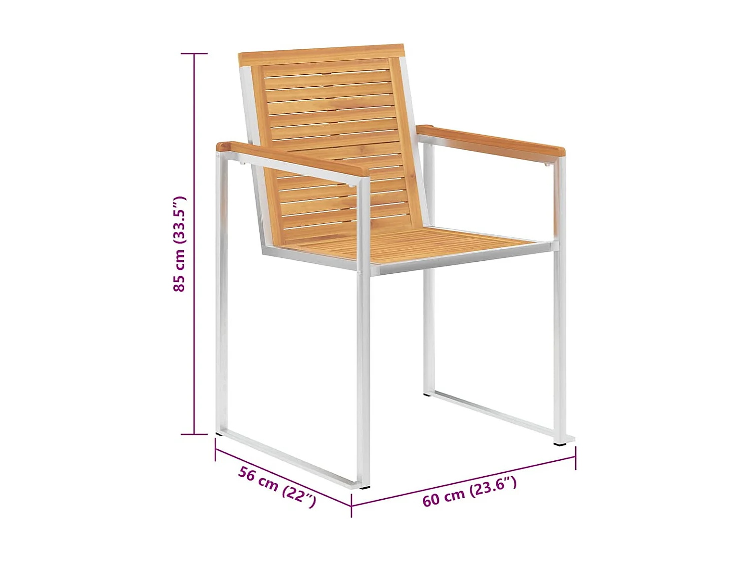 Chaises de jardin avec coussins lot de 2 Acacia solide et acier