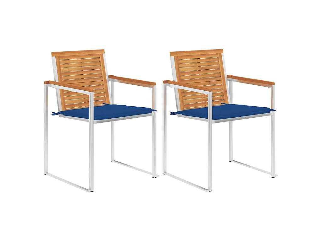Chaises de jardin avec coussins lot de 2 Acacia solide et acier