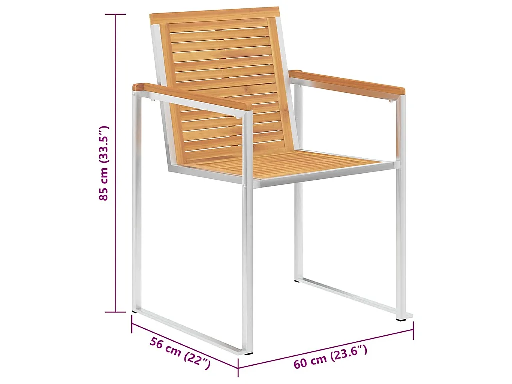 Chaises de jardin avec coussins lot de 2 Acacia solide et acier