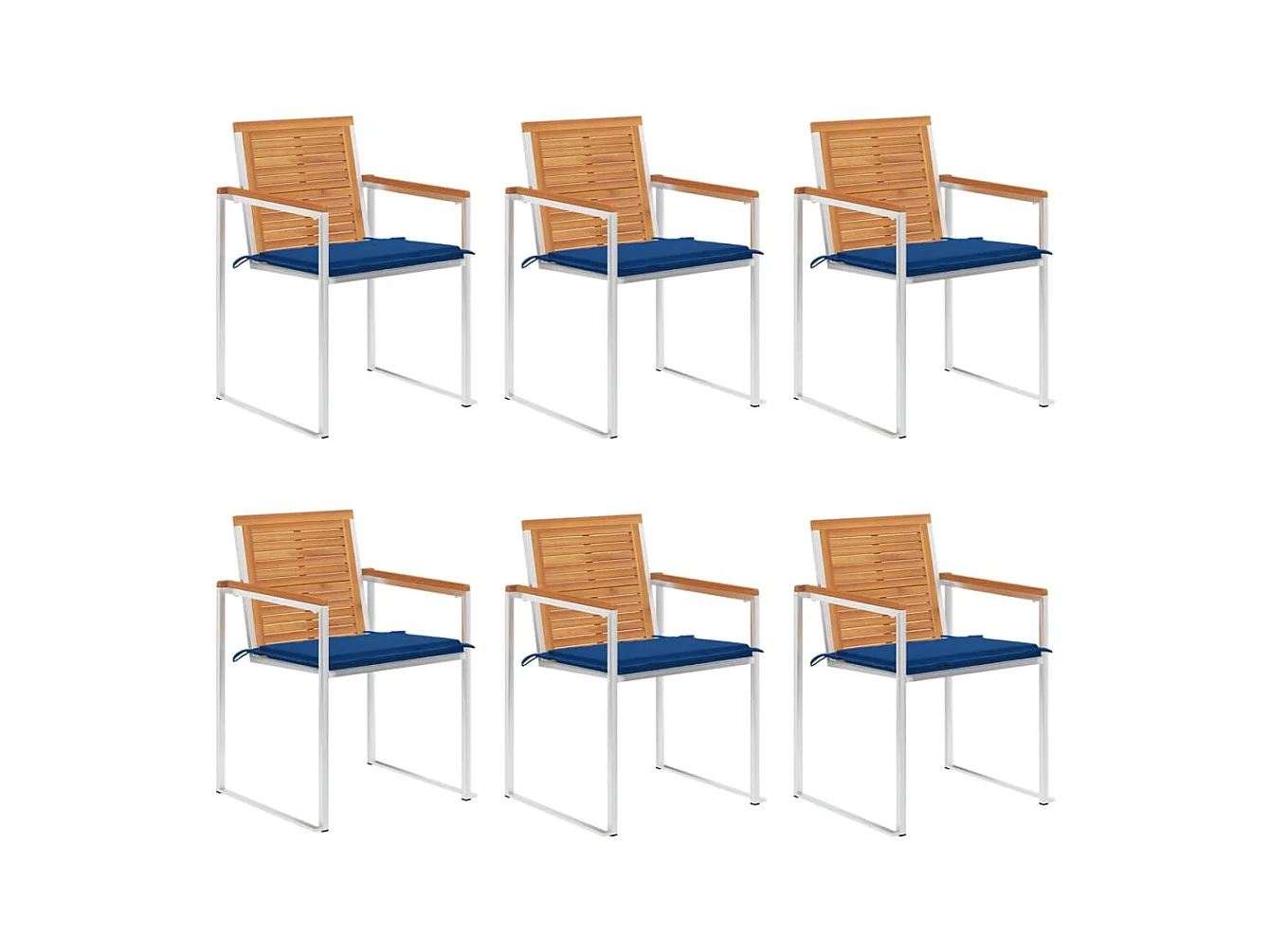 Chaises de jardin lot de 6 avec coussins Bois d'acacia solide