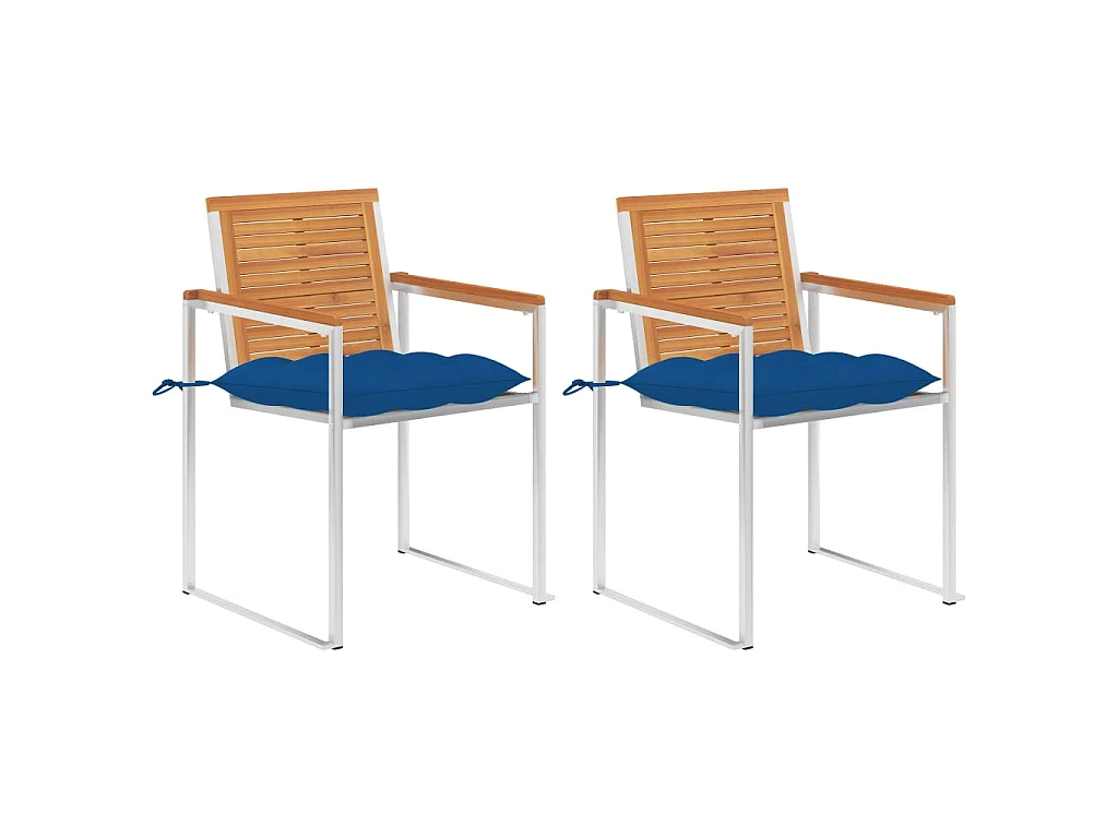 Chaises de jardin avec coussins lot de 2 Acacia solide et acier