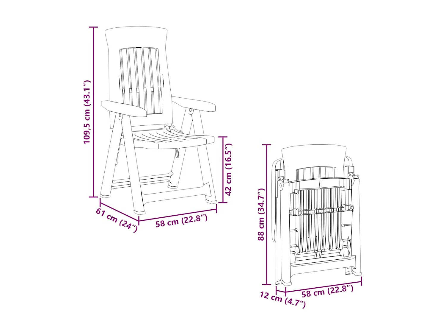 Chaises inclinables de jardin lot de 2 vert PP