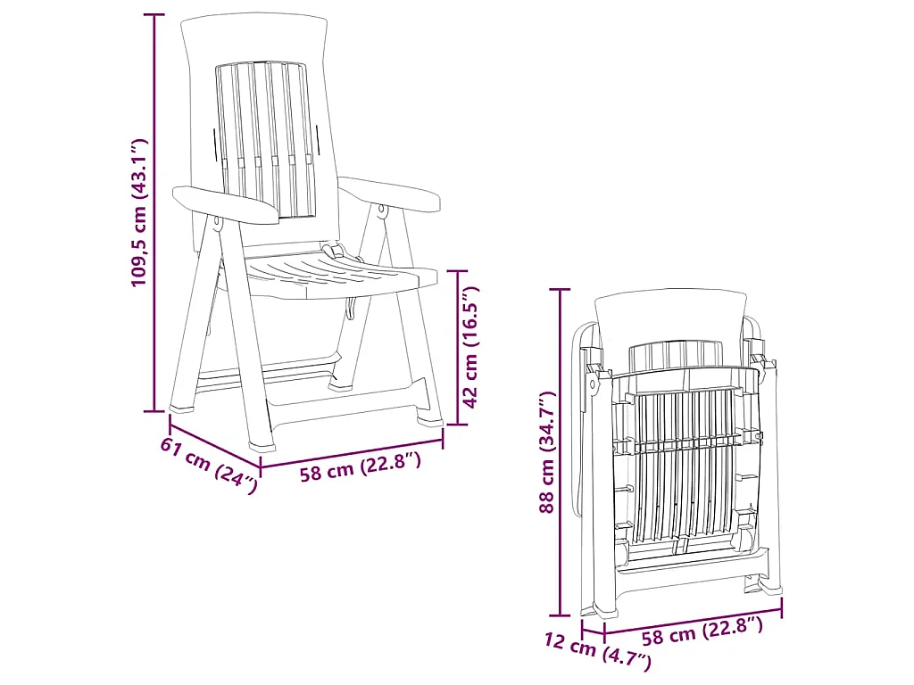 Chaises inclinables de jardin lot de 2 vert PP