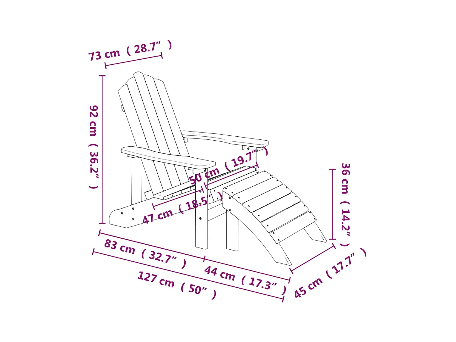 Adirondack-Gartenstühle 2 Stk. mit Hockern HDPE Weiß