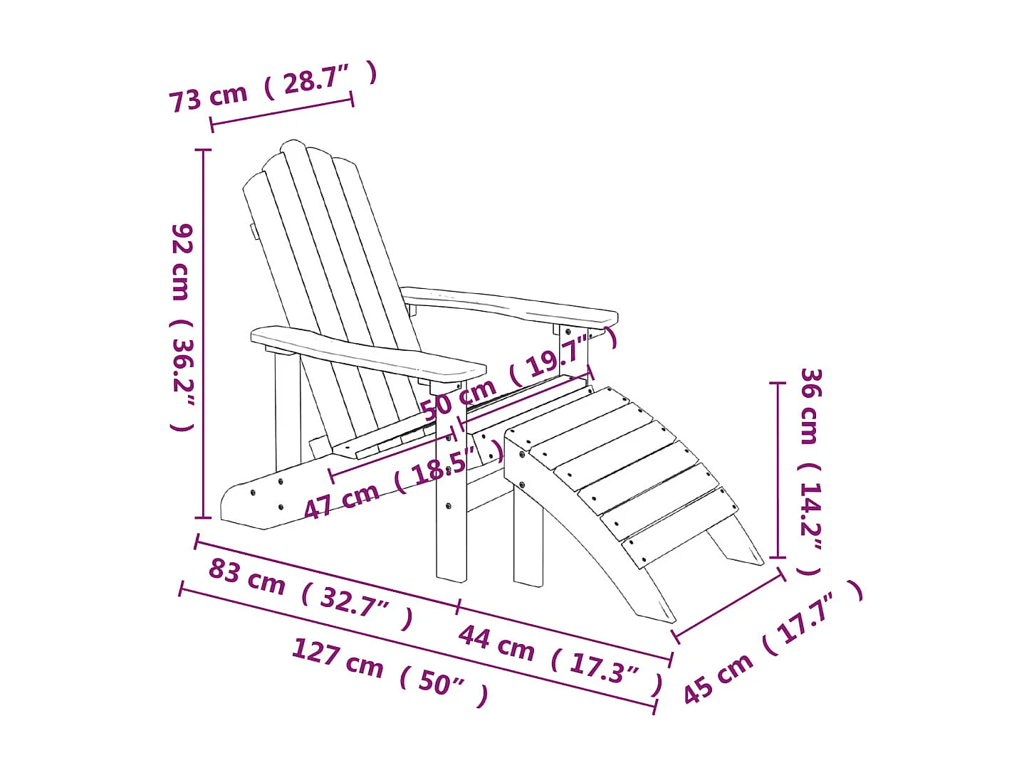 Chaises de jardin Adirondack lot de 2 repose-pieds PEHD Blanc