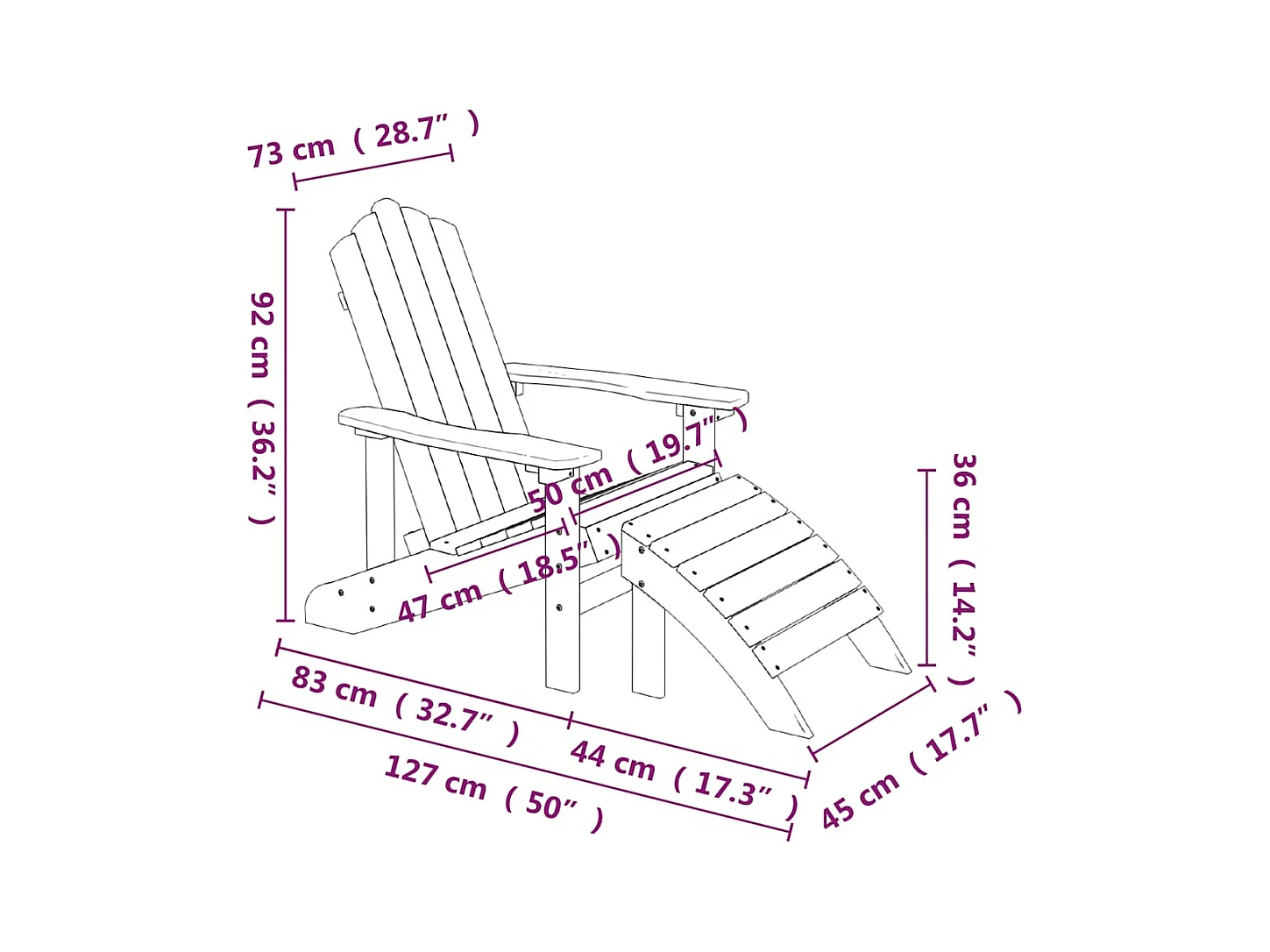 Chaises de jardin Adirondack lot de 2 repose-pieds PEHD Blanc