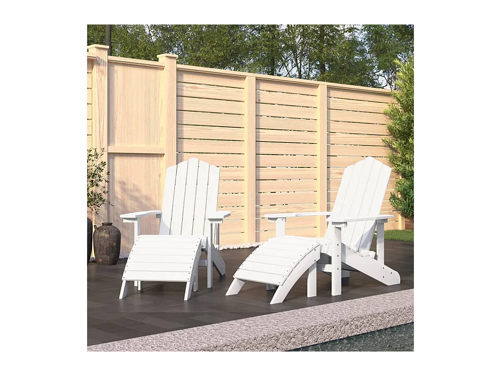 Chaises de jardin Adirondack lot de 2 repose-pieds PEHD Blanc