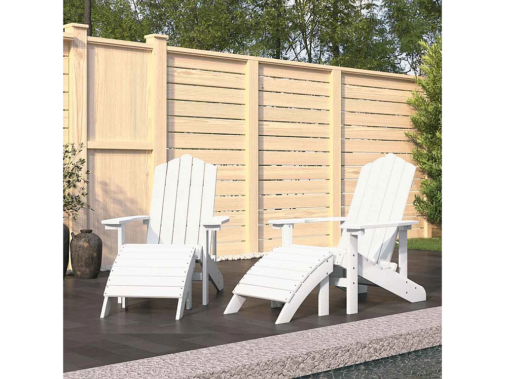 Chaises de jardin Adirondack lot de 2 repose-pieds PEHD Blanc