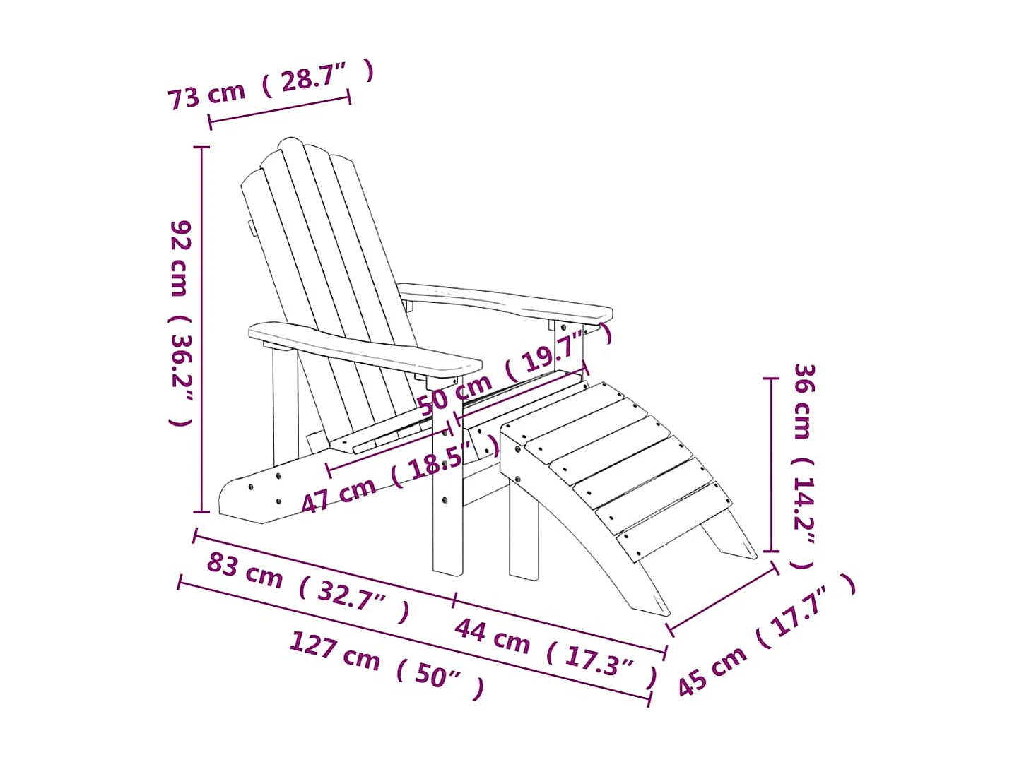 Chaises de jardin Adirondack lot de 2 repose-pieds PEHD Blanc