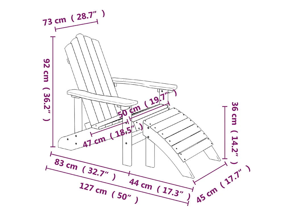 Tuinstoelen 2 st Adirondack met voetensteunen HDPE wit