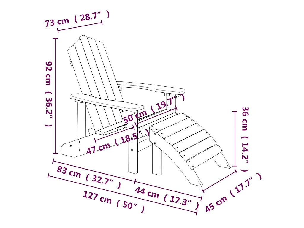 Tuinstoelen 2 st Adirondack met voetensteunen HDPE wit