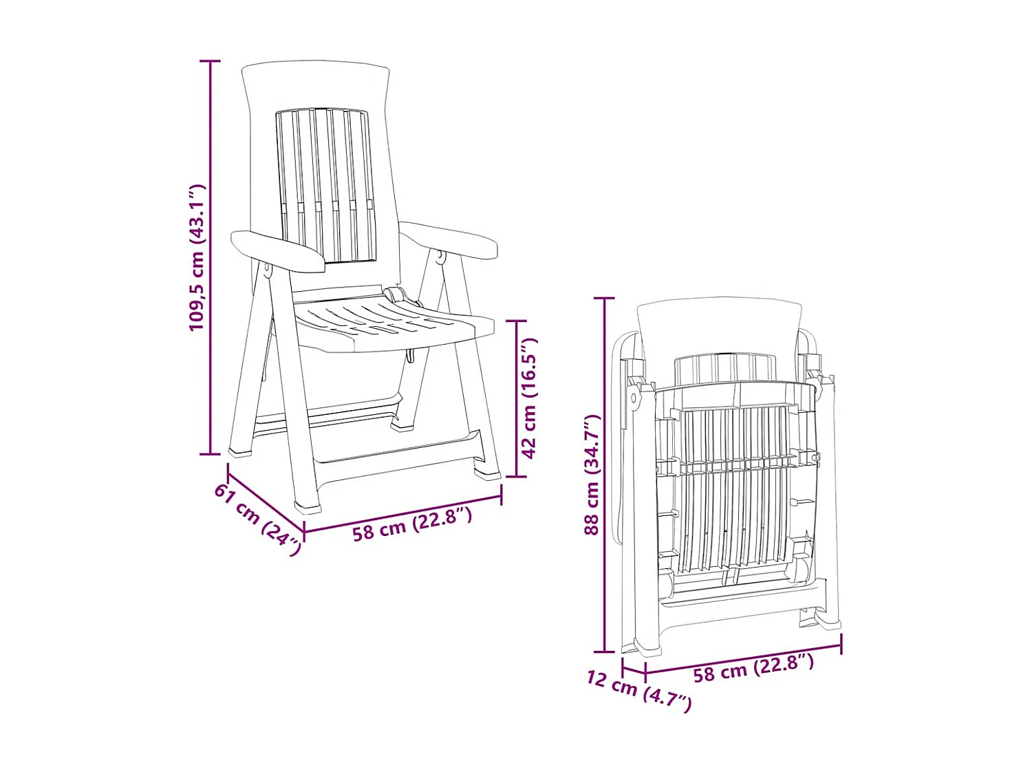 Chaises inclinables de jardin lot de 2 blanc PP