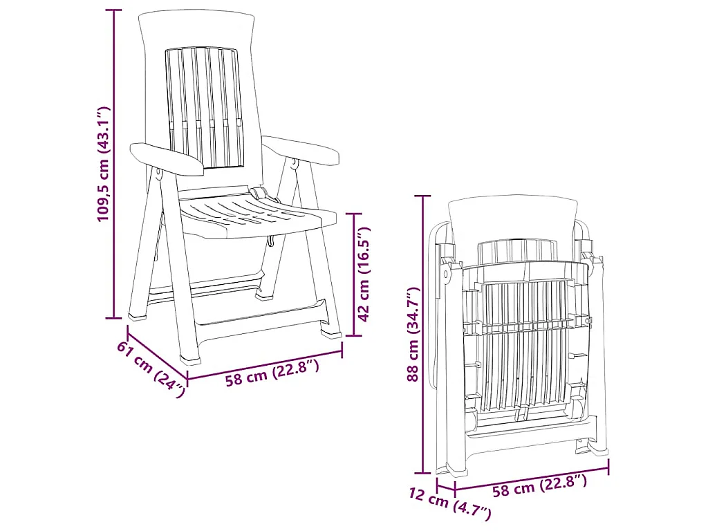 Tuinstoelen 2 st verstelbaar PP wit