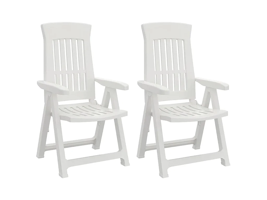 Chaises pliantes inclinables, lot de 2, blanches, en polypropylène.