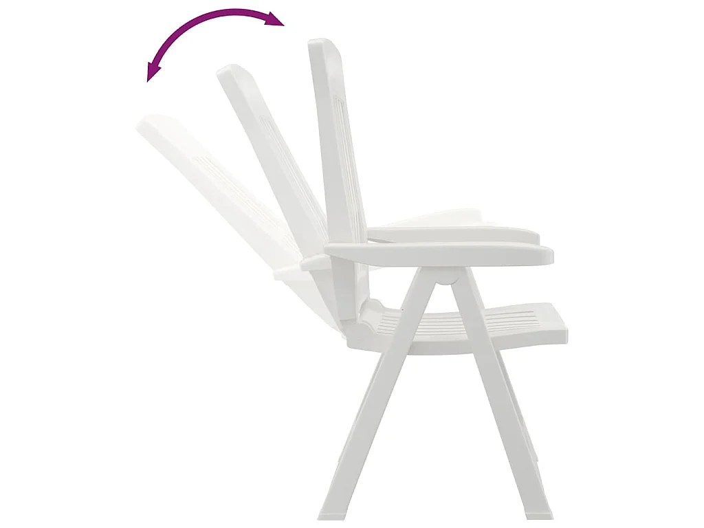 Chaises pliantes inclinables, lot de 2, blanches, en polypropylène.