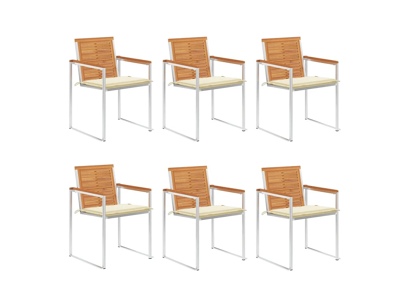 Chaises de jardin lot de 6 avec coussins Bois d'acacia solide
