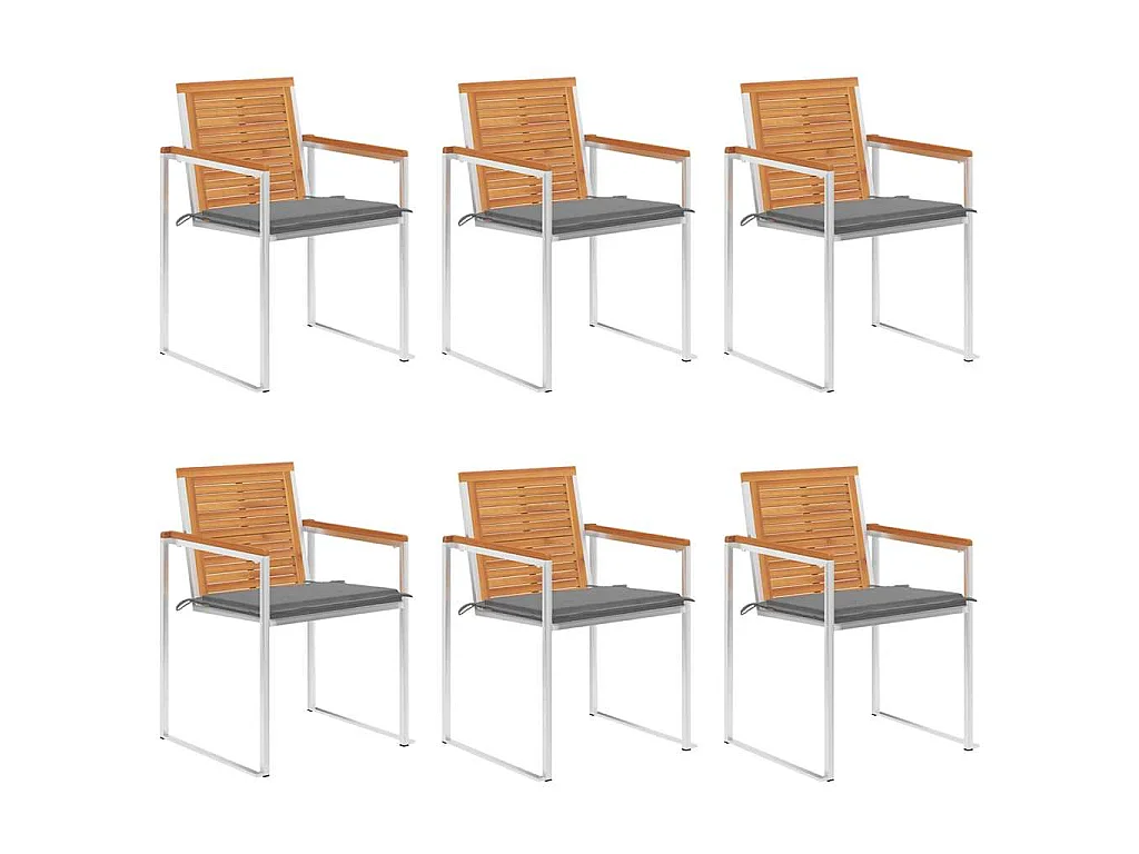 Chaises de jardin lot de 6 avec coussins Bois d'acacia solide