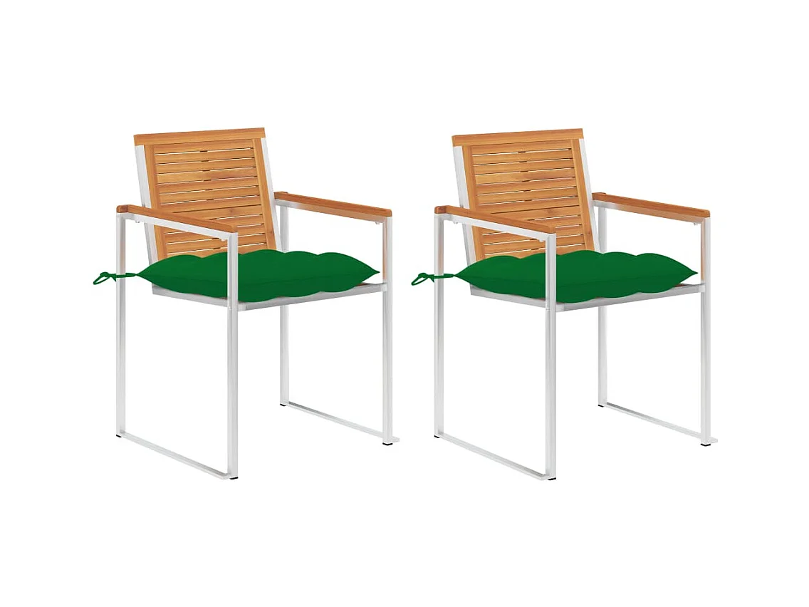 Chaises de jardin avec coussins lot de 2 Acacia solide et acier
