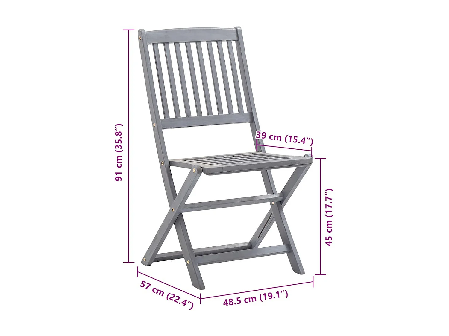 Chaises pliables d'extérieur lot de 8 et coussins Bois d'acacia