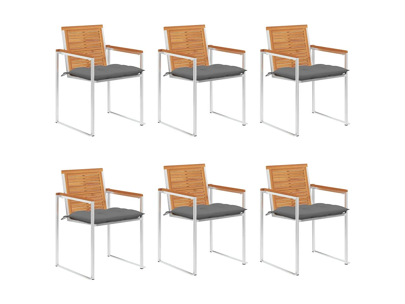 Chaises de jardin lot de 6 avec coussins Bois d'acacia solide