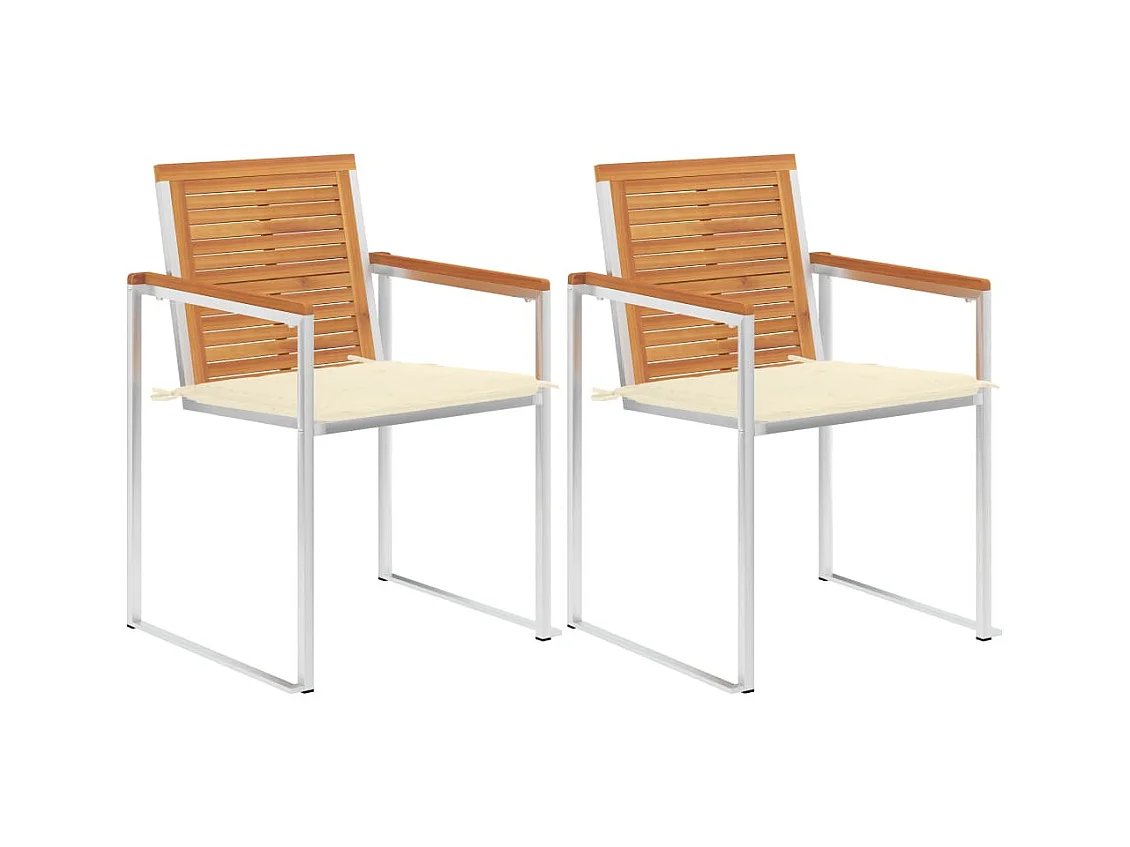 Chaises de jardin avec coussins lot de 2 Acacia solide et acier