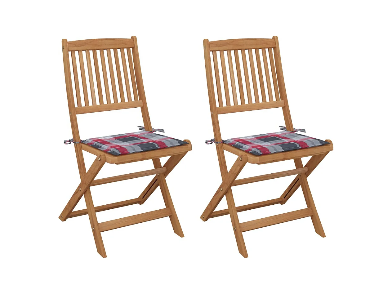 Chaises pliables de jardin lot de 2 avec coussins Bois d'acacia