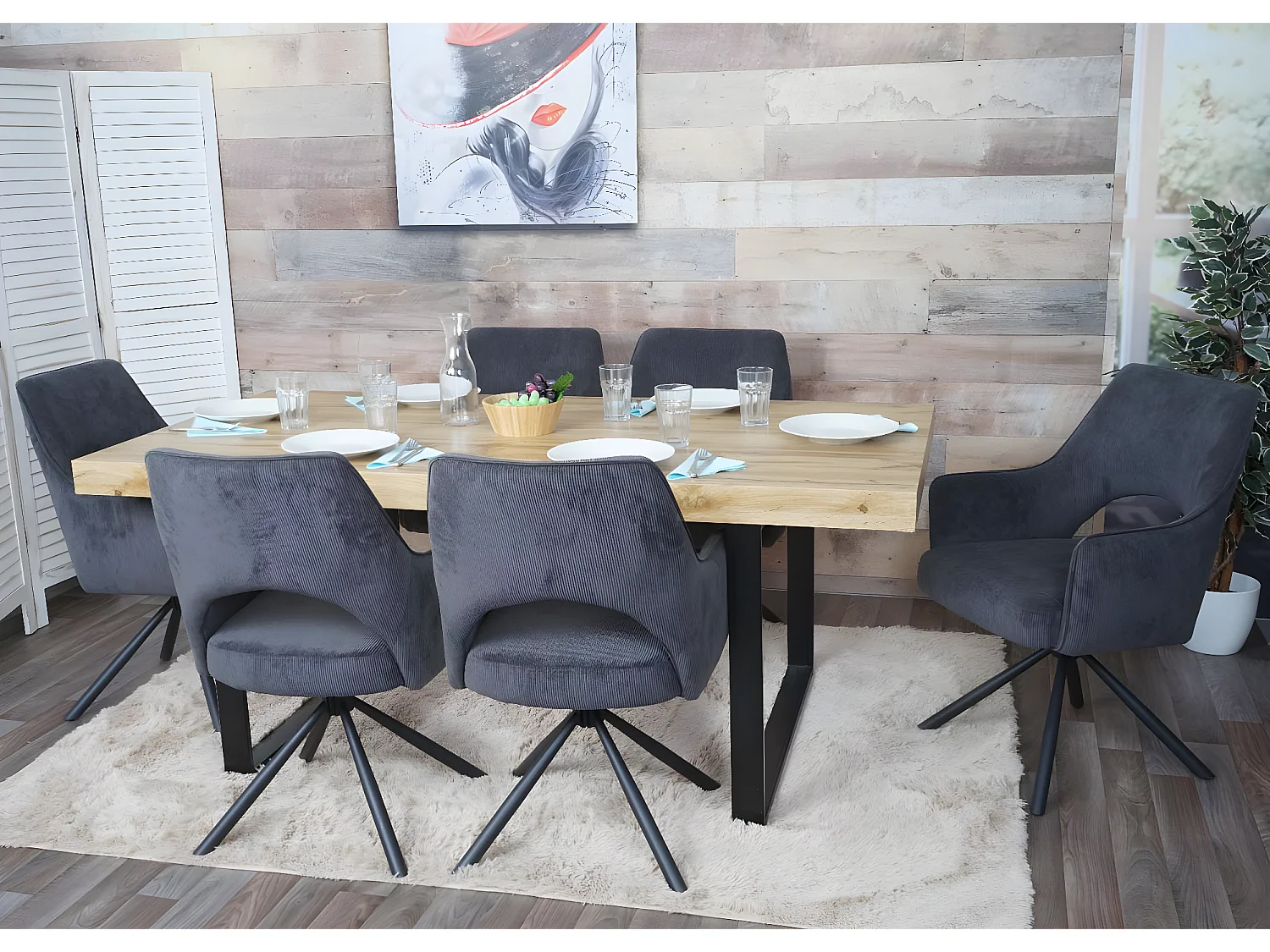 Silla de comedor MCW-K3,  pana gris oscuro