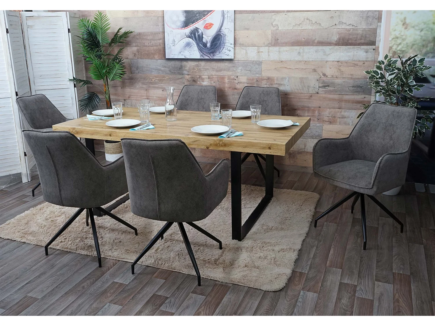 Silla de comedor MCW-K15 (juego de 6),  gris oscuro