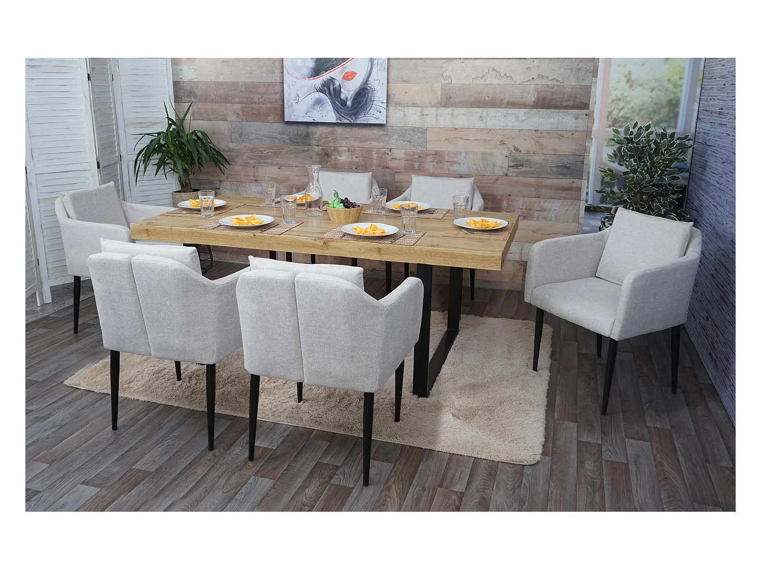 Chaise de salle à manger MCW-H93 (lot de 6),  tissu/textile crème-beige