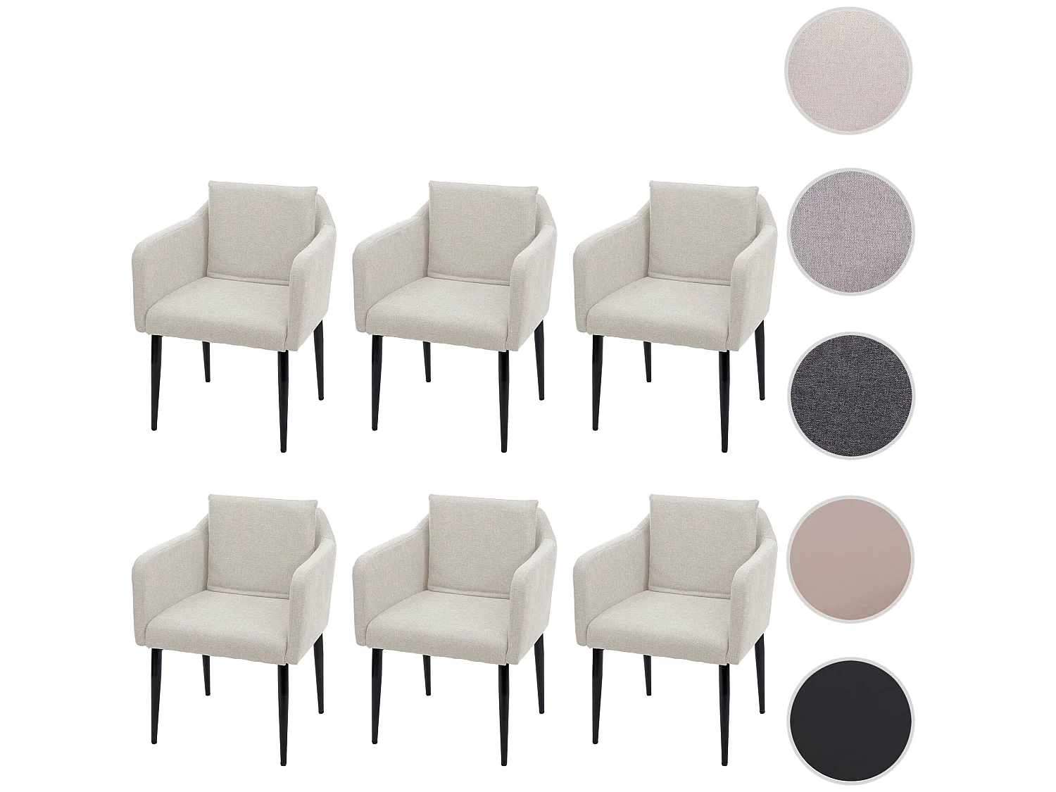 MCW-H93 eetkamerstoel (set van 6),  stof/textiel crème-beige