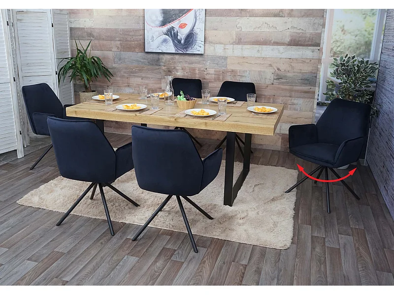 Silla de comedor MCW-G67 (juego de 6),  azul antracita, patas negras