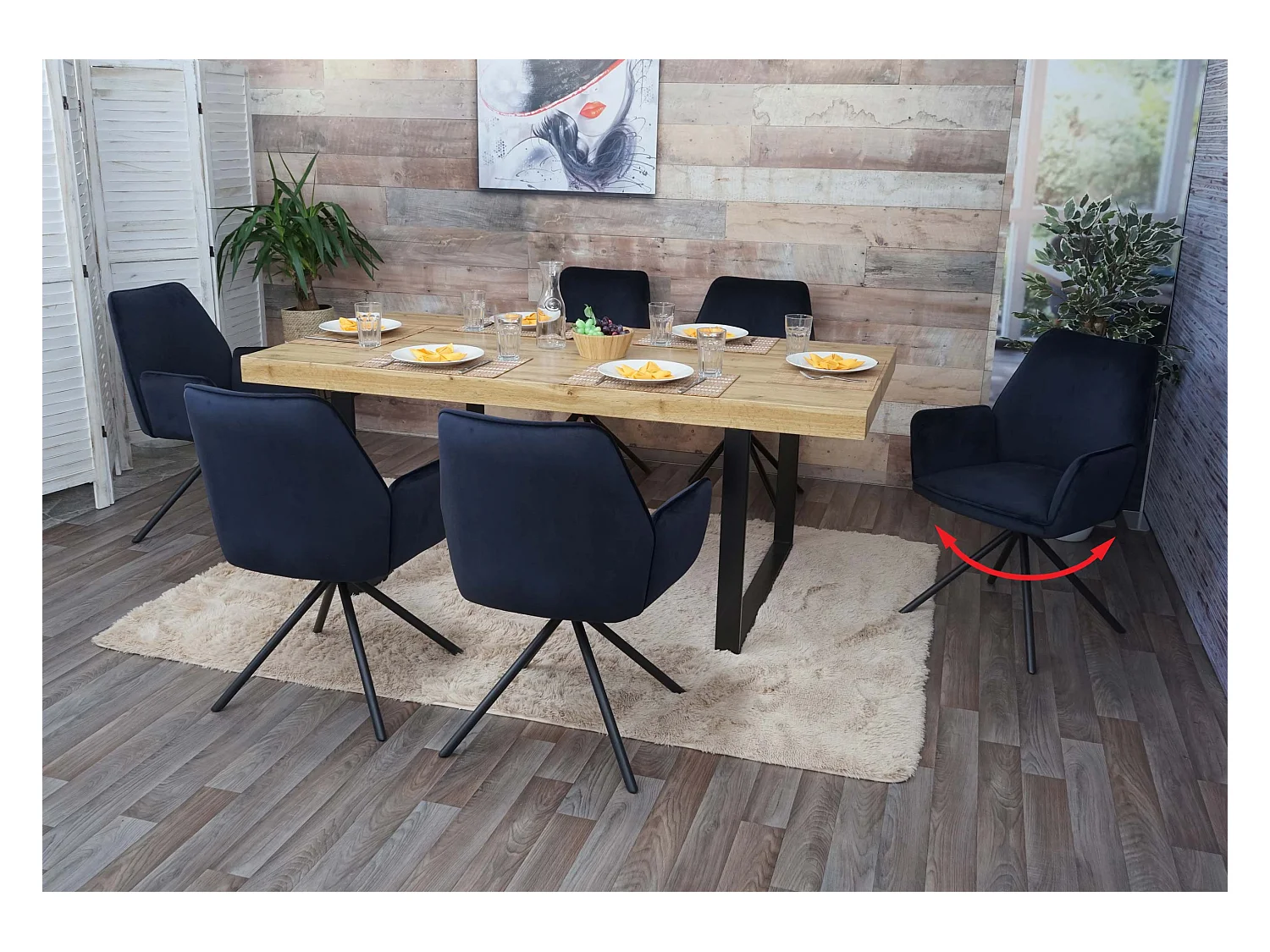 Chaise de salle à manger MCW-G67 (lot de 6),  velours, anthracite-bleu