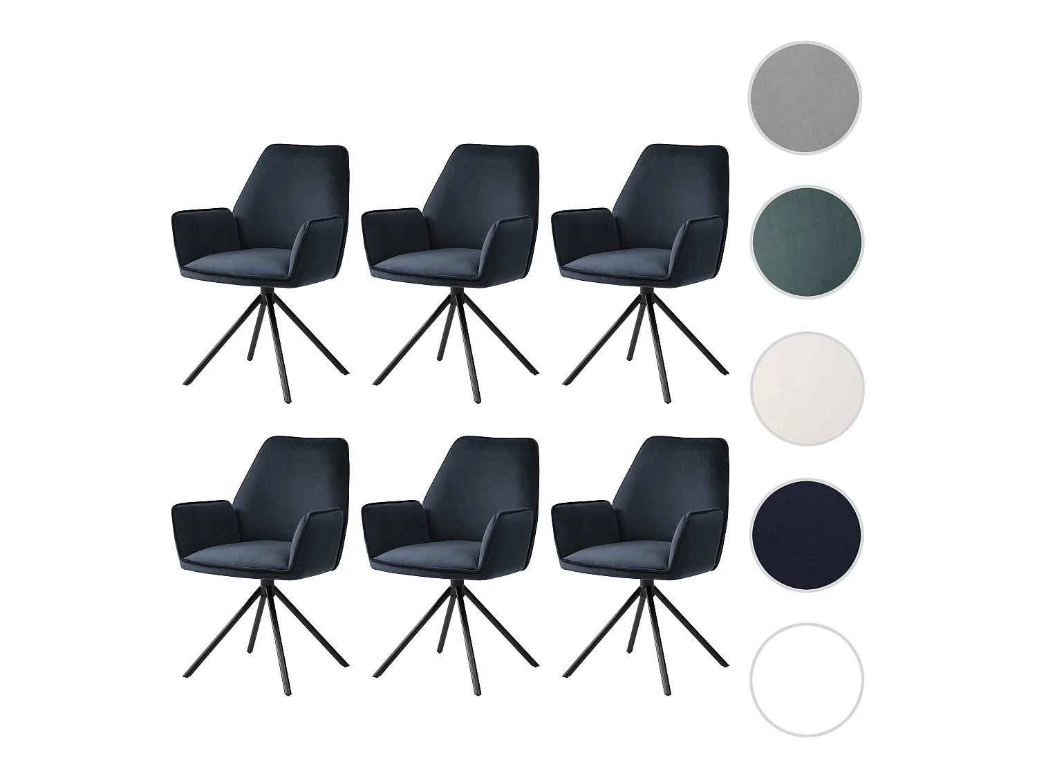 Chaise de salle à manger MCW-G67 (lot de 6),  velours, anthracite-bleu