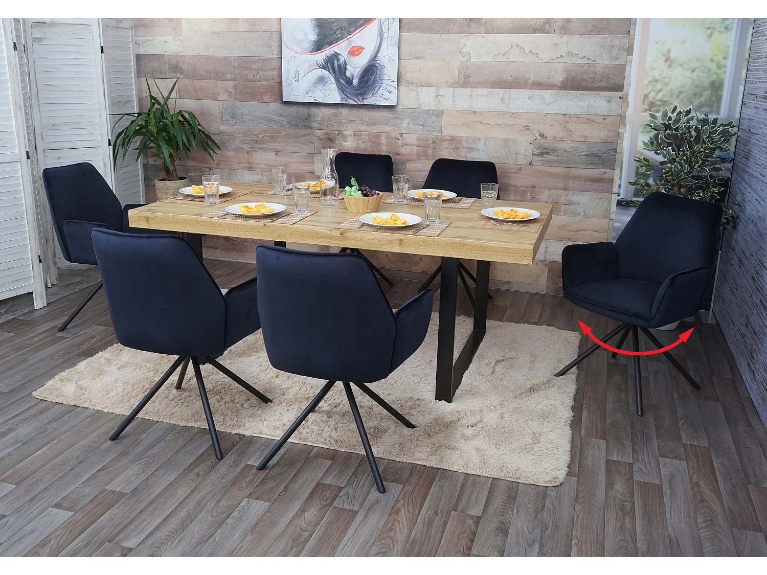 Chaise de salle à manger MCW-G67 (lot de 6),  velours, anthracite-bleu