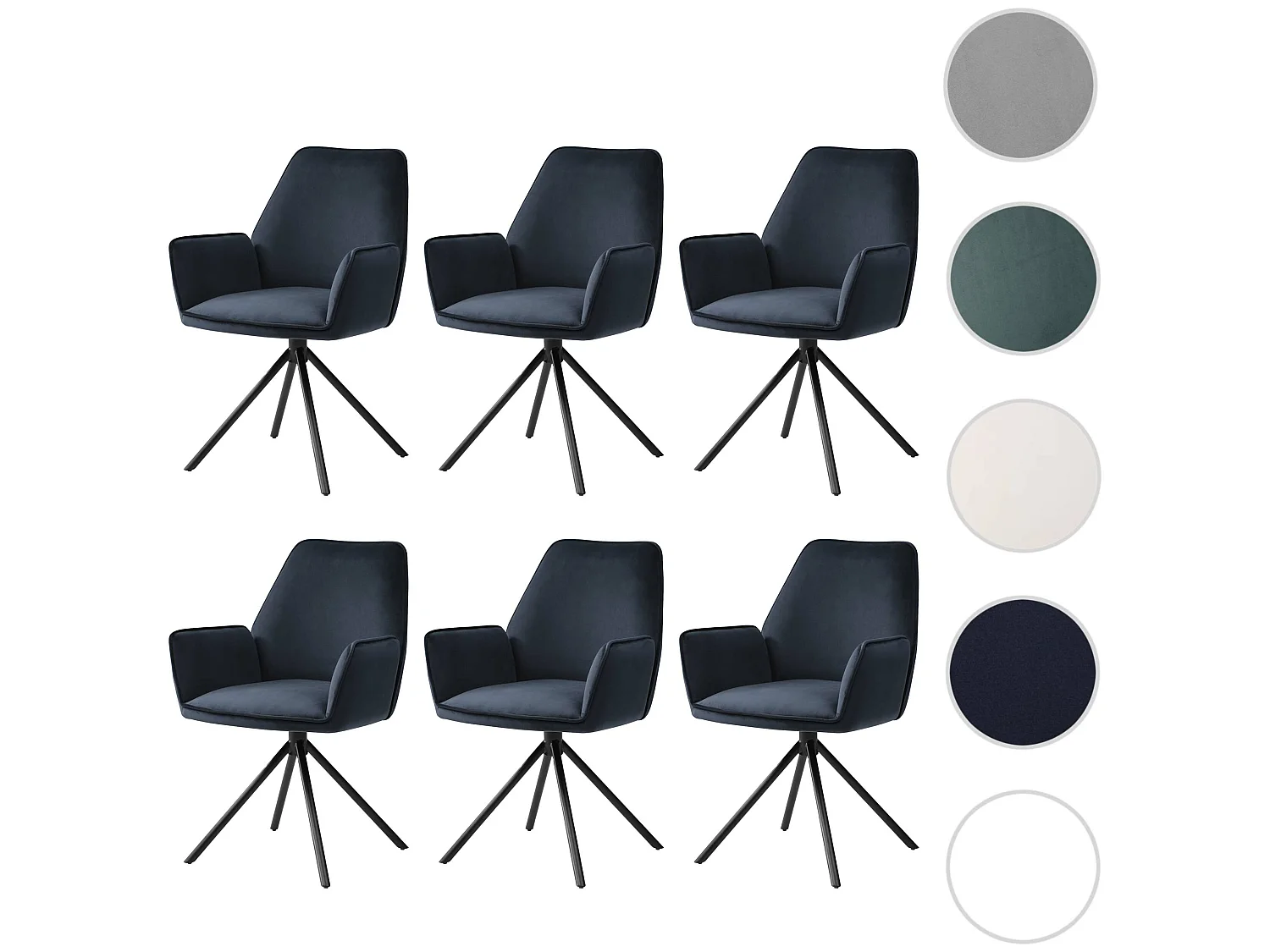 Chaise de salle à manger MCW-G67 (lot de 6),  velours, anthracite-bleu