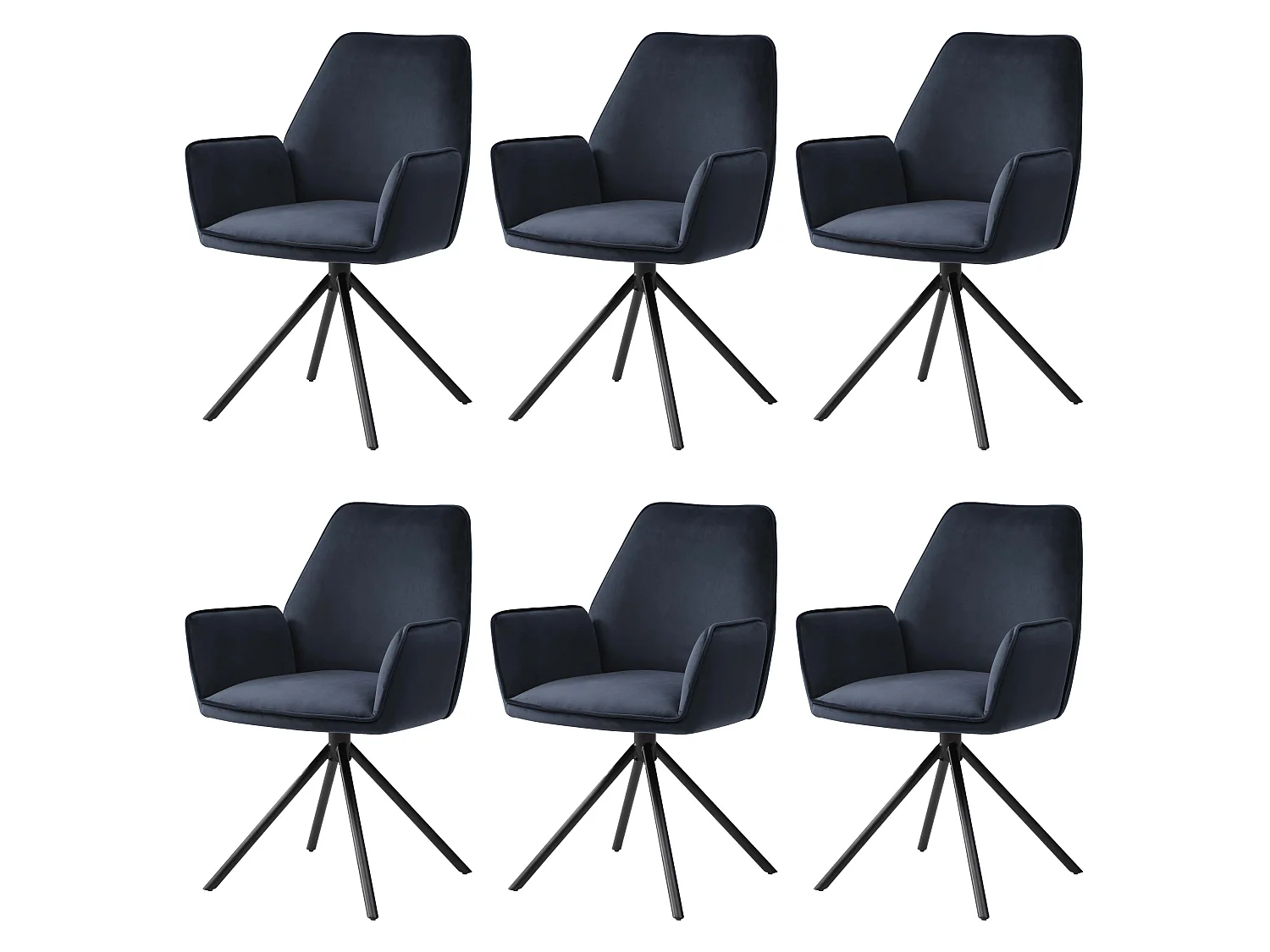 Chaise de salle à manger MCW-G67 (lot de 6),  anthracite-bleu, pieds noirs