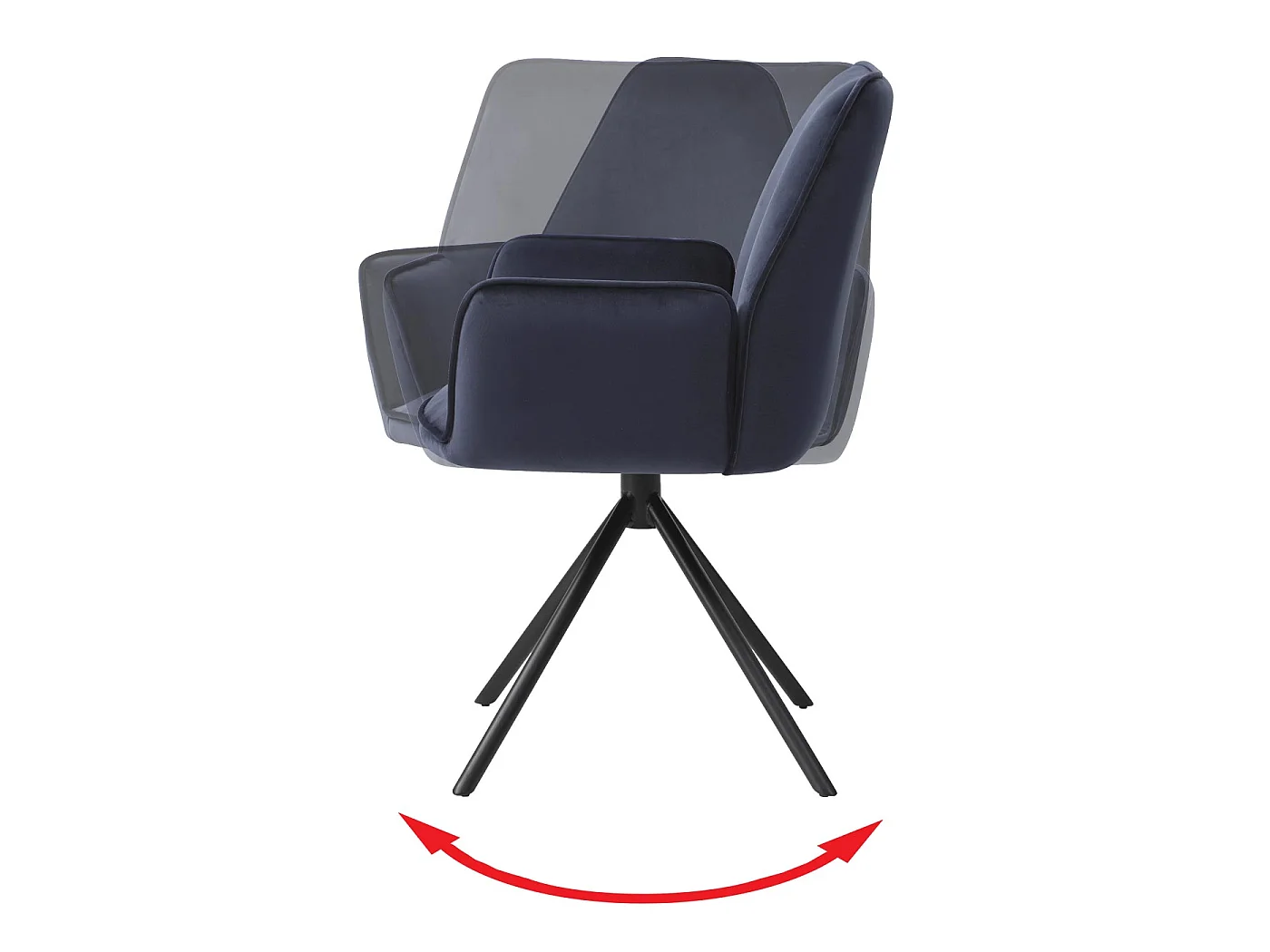 Chaise de salle à manger MCW-G67 (lot de 6),  anthracite-bleu, pieds noirs