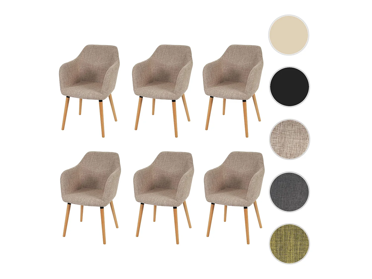 Eetkamerstoel Vaasa T381 (set van 6),  textiel, crème/grijs, lichte poten