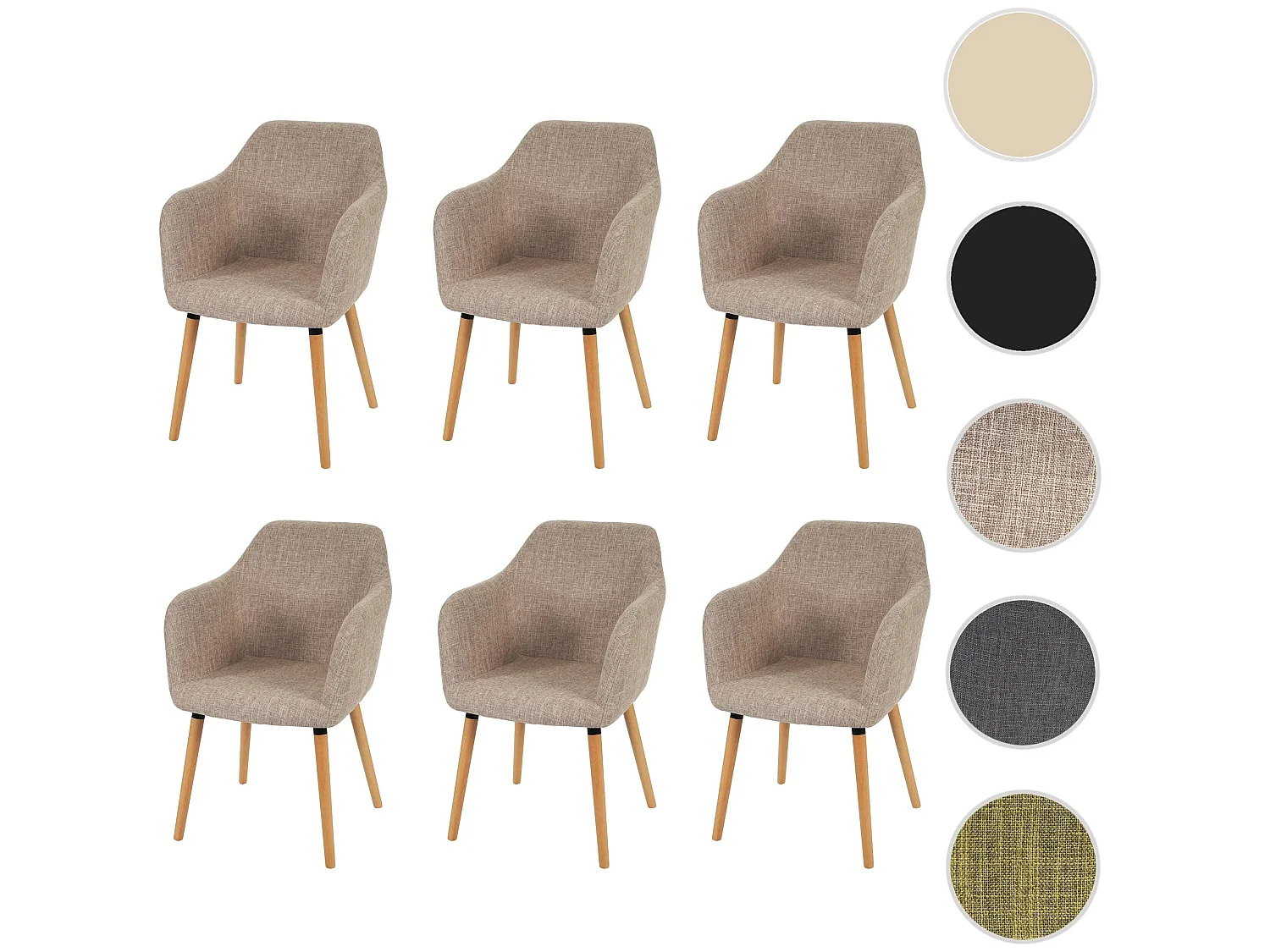 Chaise de salle à manger Vaasa T381 (lot de 6),  tissu, crème/gris