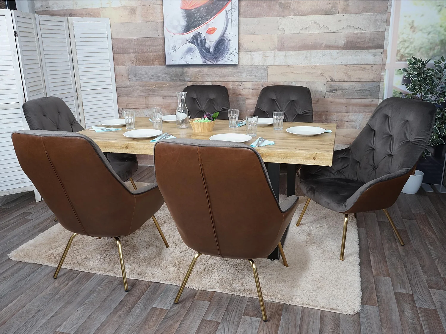 Silla de comedor MCW-K26 (juego de 6),  terciopelo, marrón claro