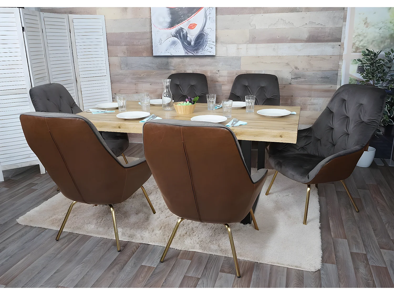 Silla de comedor MCW-K26 (juego de 6),  terciopelo, marrón claro