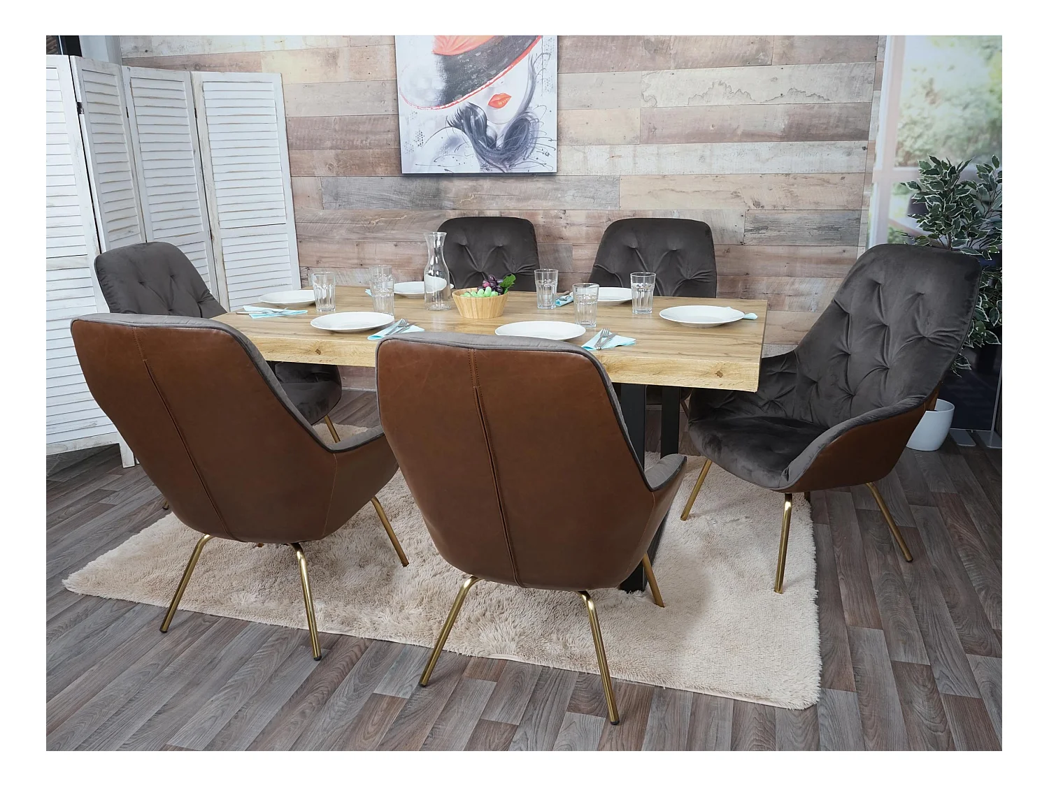 Chaise de salle à manger MCW-K26 (lot de 6),  velours, marron clair