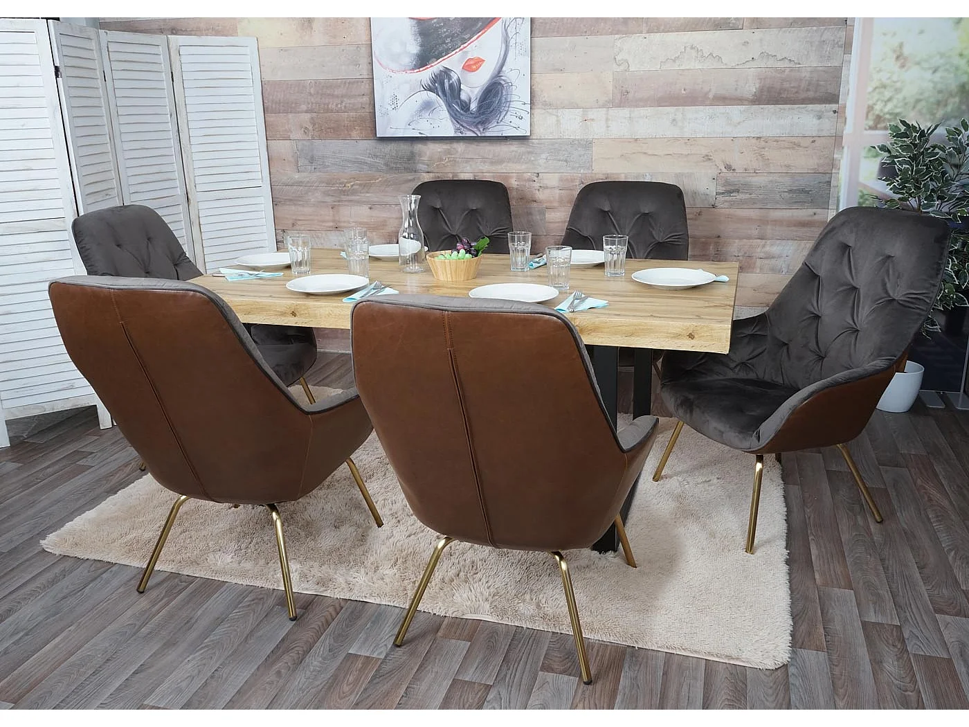 Chaise de salle à manger MCW-K26 (lot de 6),  velours, marron clair