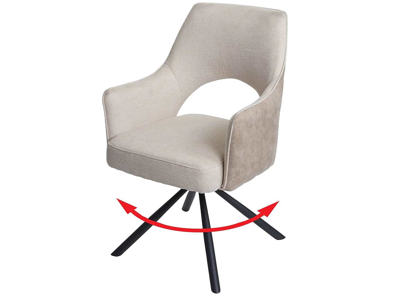 Sedia poltroncina girevole con braccioli elegante imbottita MCW-K30 tessuto avorio