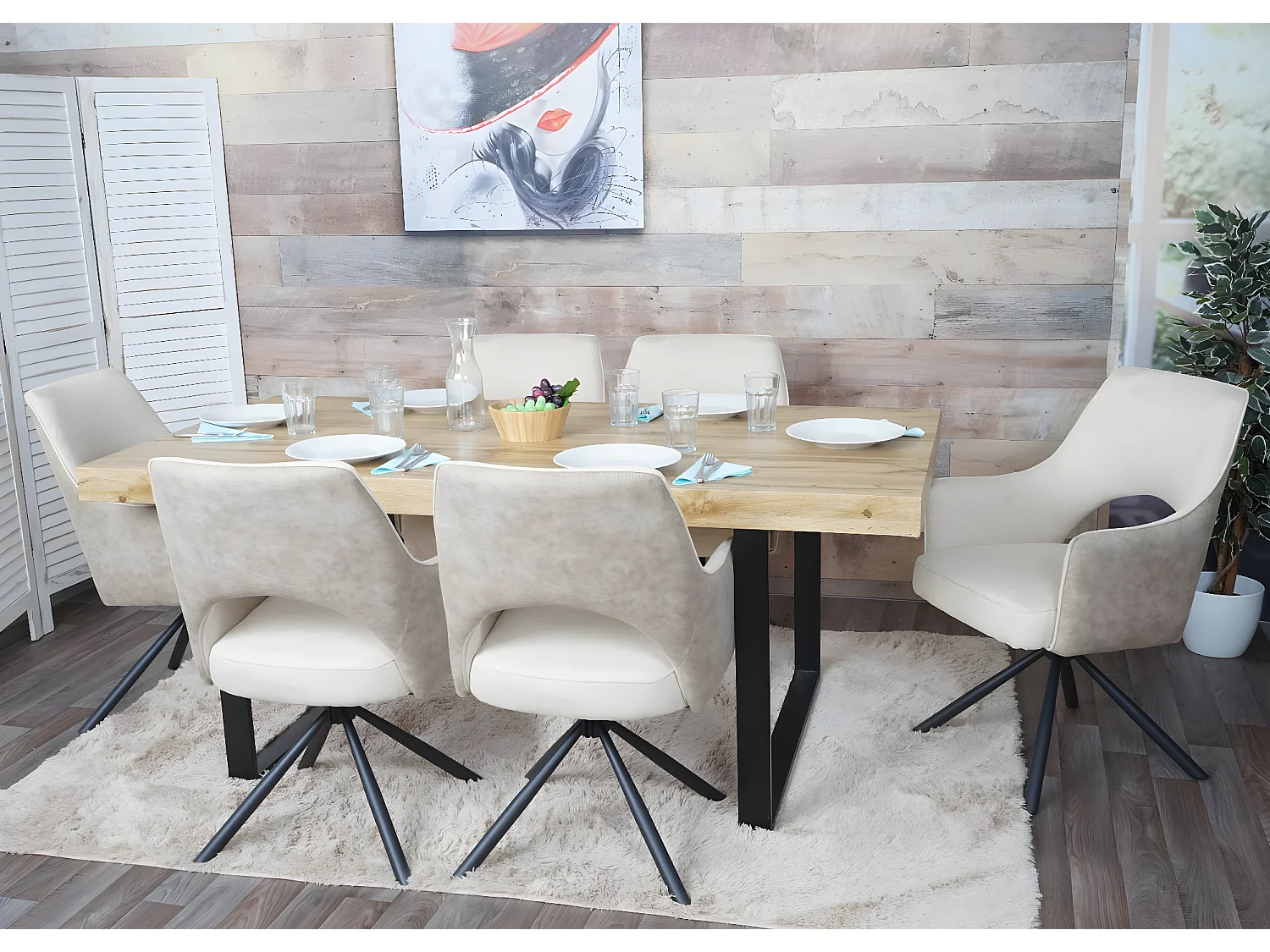 Sedia poltroncina girevole con braccioli elegante imbottita MCW-K30 tessuto avorio