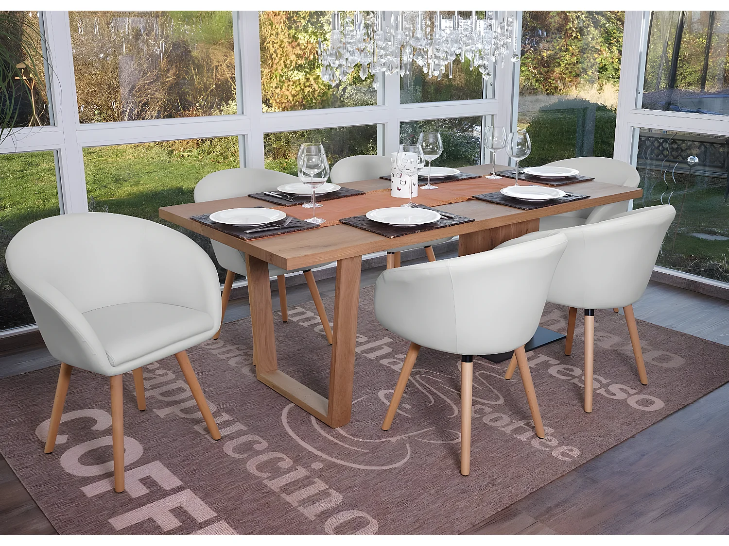 Chaise de salle à manger Vaasa T633 (lot de 6),  similicuir, blanc