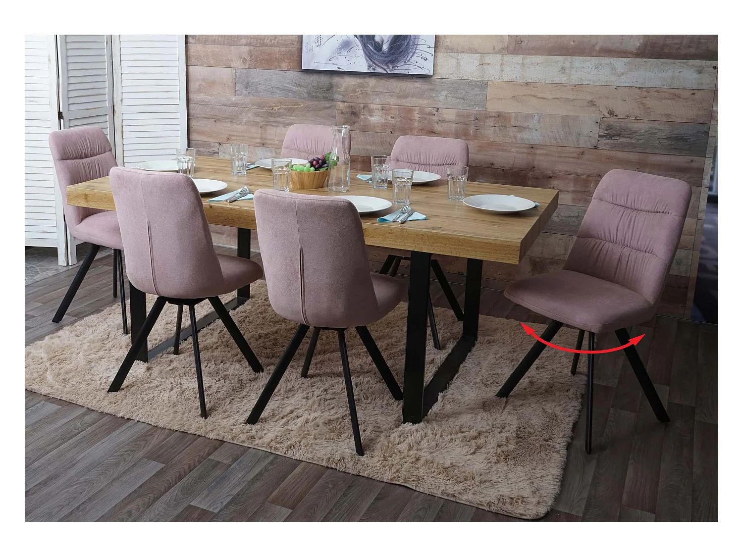 Chaise de salle à manger MCW-J69 (lot de 6),  rose